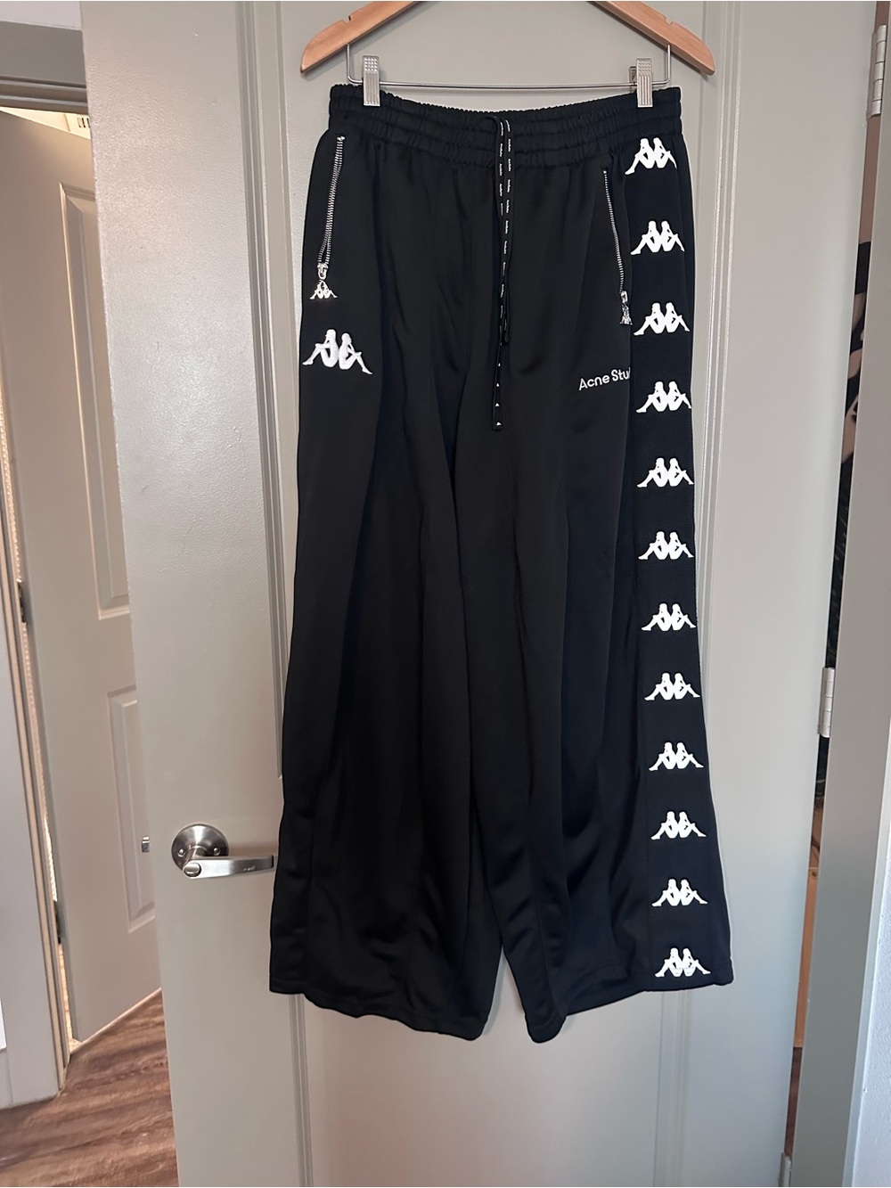 Kappa x Acne Studios Black Track Pants with White Side Logos